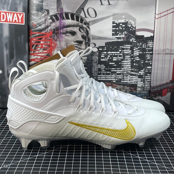 Nike Men's Sz 11.5 Huarache 9 Elite LAX Lacrosse Cleats White/Gold FD0088-100 - Picture 7 of 9
